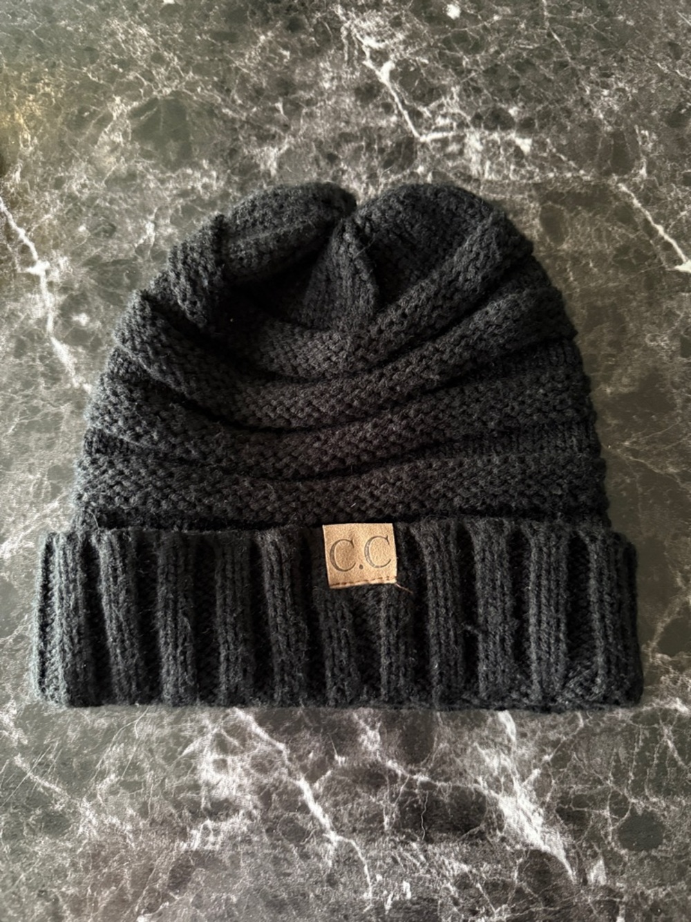 C.C Black Ribbed Cuff Knit Beanie